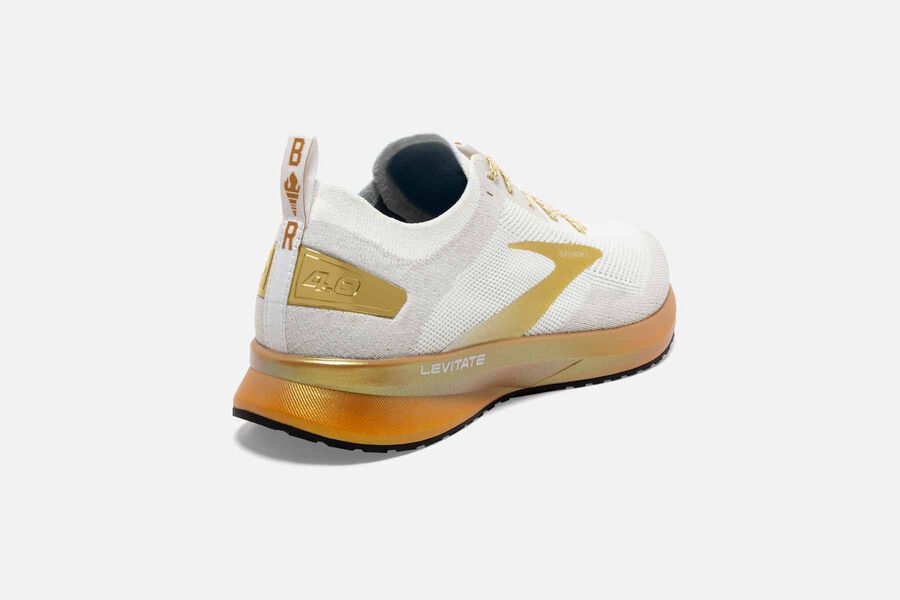 Levitate 4 Road Brooks Running Shoes NZ Womens - White/Gold - JPMZTW-039